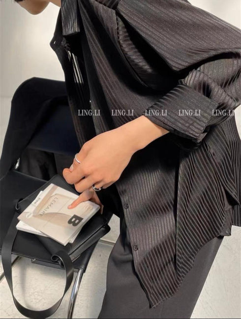 Striped Drop Shoulder Button Down Shirt
